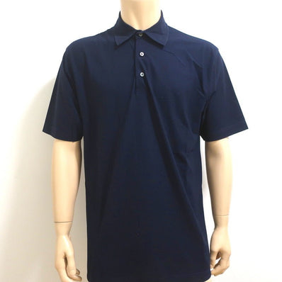 Ermenegildo Zegna Polo Shirt Navy Cotton Size Large Short Sleeve - Celebrity Owned