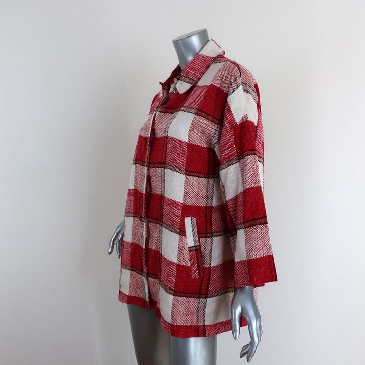 Essentiel Antwerp Jacket Red &amp; White Checked Chenille Size 34 - Celebrity Owned