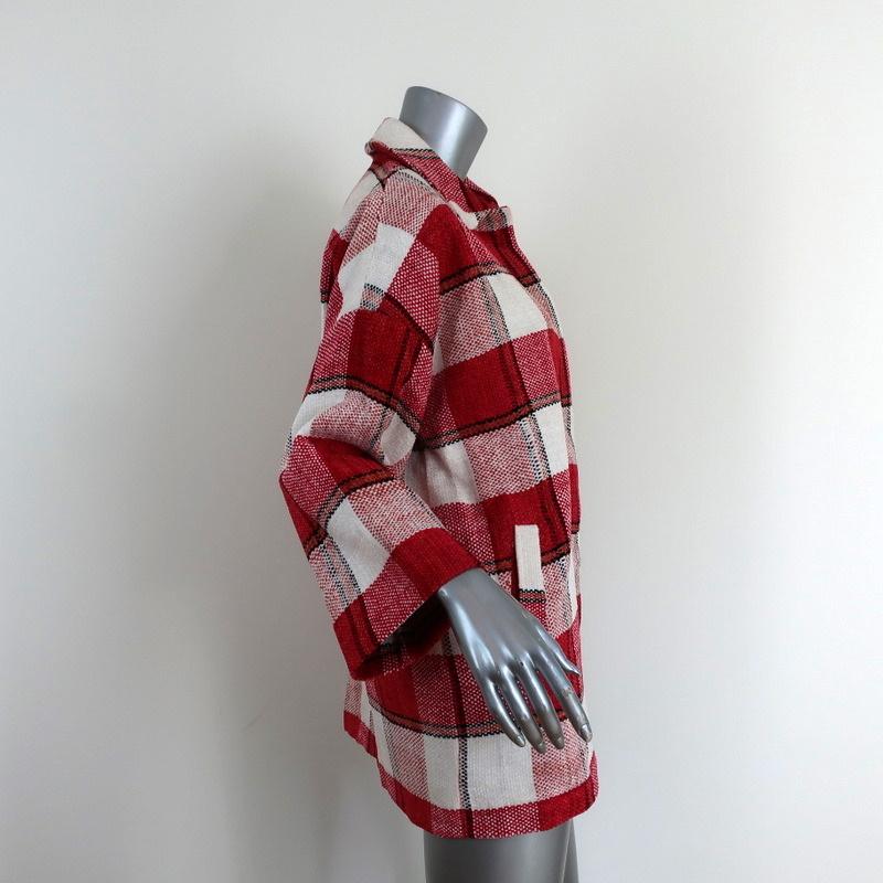 Essentiel Antwerp Jacket Red &amp; White Checked Chenille Size 34 - Celebrity Owned