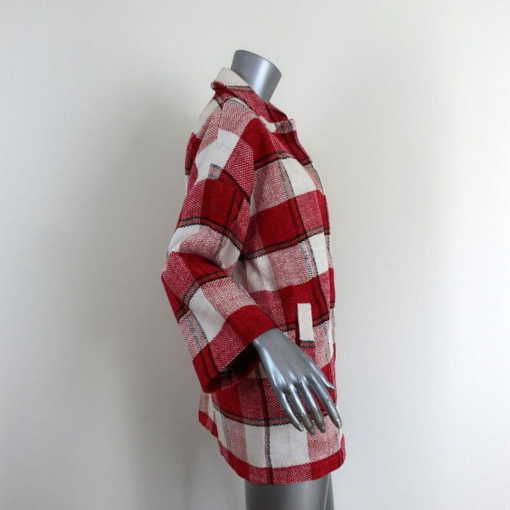 Essentiel Antwerp Jacket Red &amp; White Checked Chenille Size 34 - Celebrity Owned