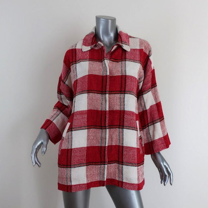Essentiel Antwerp Jacket Red &amp; White Checked Chenille Size 34 - Celebrity Owned