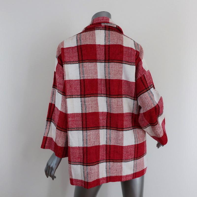 Essentiel Antwerp Jacket Red &amp; White Checked Chenille Size 34 - Celebrity Owned