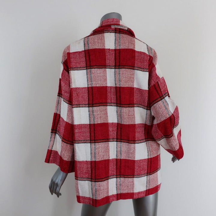 Essentiel Antwerp Jacket Red &amp; White Checked Chenille Size 34 - Celebrity Owned