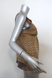Etro Beaded Tank Yellow/Gray Printed Silk Twill Size 44 Crisscross-Strap Top - Celebrity Owned