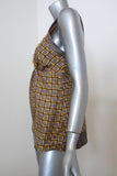 Etro Beaded Tank Yellow/Gray Printed Silk Twill Size 44 Crisscross-Strap Top - Celebrity Owned