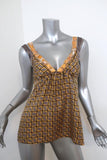 Etro Beaded Tank Yellow/Gray Printed Silk Twill Size 44 Crisscross-Strap Top - Celebrity Owned