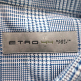 Etro Button Down Shirt Blue Prince of Wales Check Size 44 Long Sleeve - Celebrity Owned