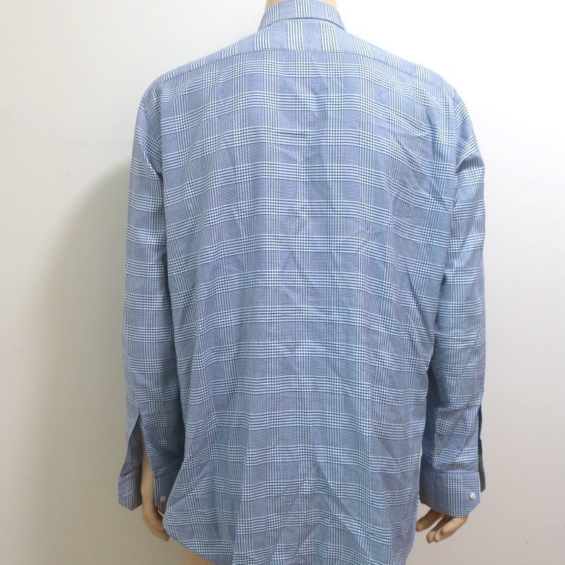 Etro Button Down Shirt Blue Prince of Wales Check Size 44 Long Sleeve - Celebrity Owned