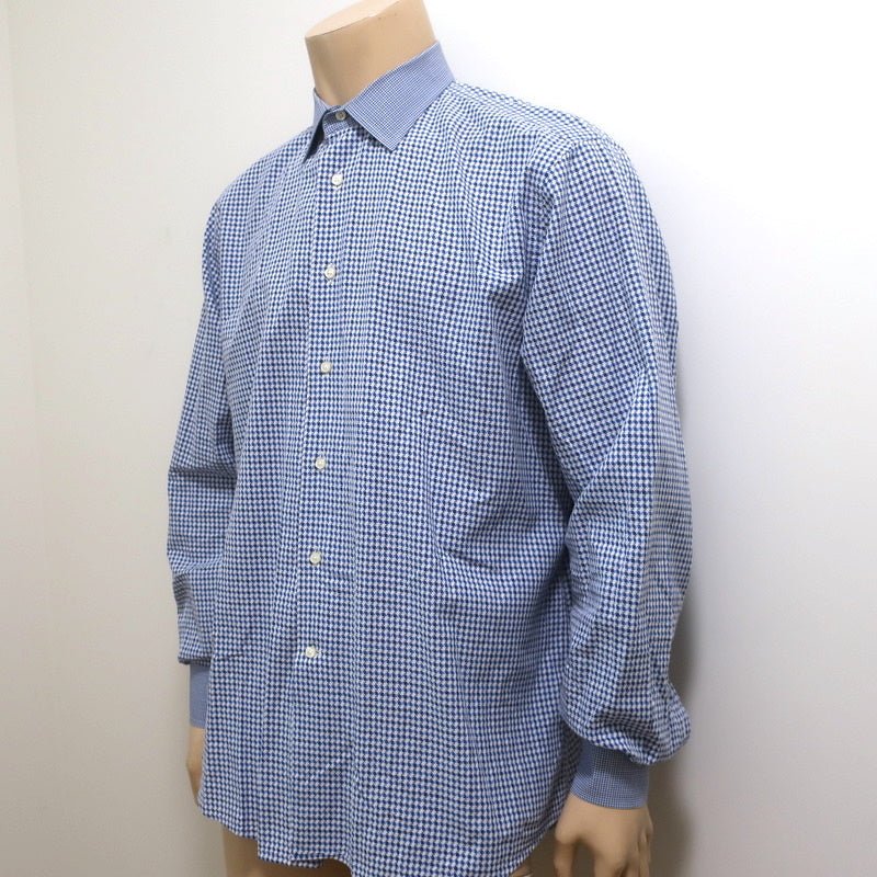 Etro Button Down Shirt Blue/White Houndstooth Size 44 - Celebrity Owned