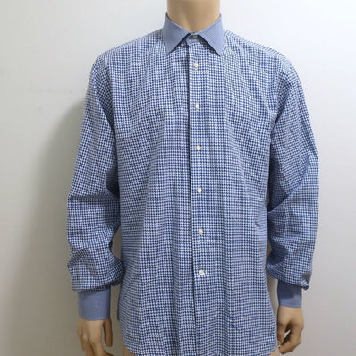 Etro Button Down Shirt Blue/White Houndstooth Size 44 - Celebrity Owned