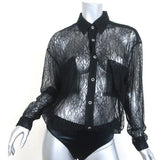 Faith Connexion Lace Bodysuit Blouse Black Size Medium Long Sleeve Top NEW - Celebrity Owned