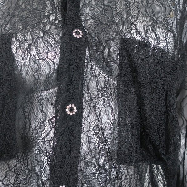 Faith Connexion Lace Bodysuit Blouse Black Size Medium Long Sleeve Top NEW - Celebrity Owned