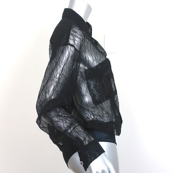 Faith Connexion Lace Bodysuit Blouse Black Size Medium Long Sleeve Top NEW - Celebrity Owned