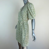 Faithfull The Brand Mini Wrap Dress Blanco Green/White Floral Print Size Medium - Celebrity Owned