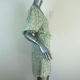 Faithfull The Brand Mini Wrap Dress Blanco Green/White Floral Print Size Medium - Celebrity Owned