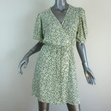 Faithfull The Brand Mini Wrap Dress Blanco Green/White Floral Print Size Medium - Celebrity Owned