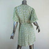 Faithfull The Brand Mini Wrap Dress Blanco Green/White Floral Print Size Medium - Celebrity Owned