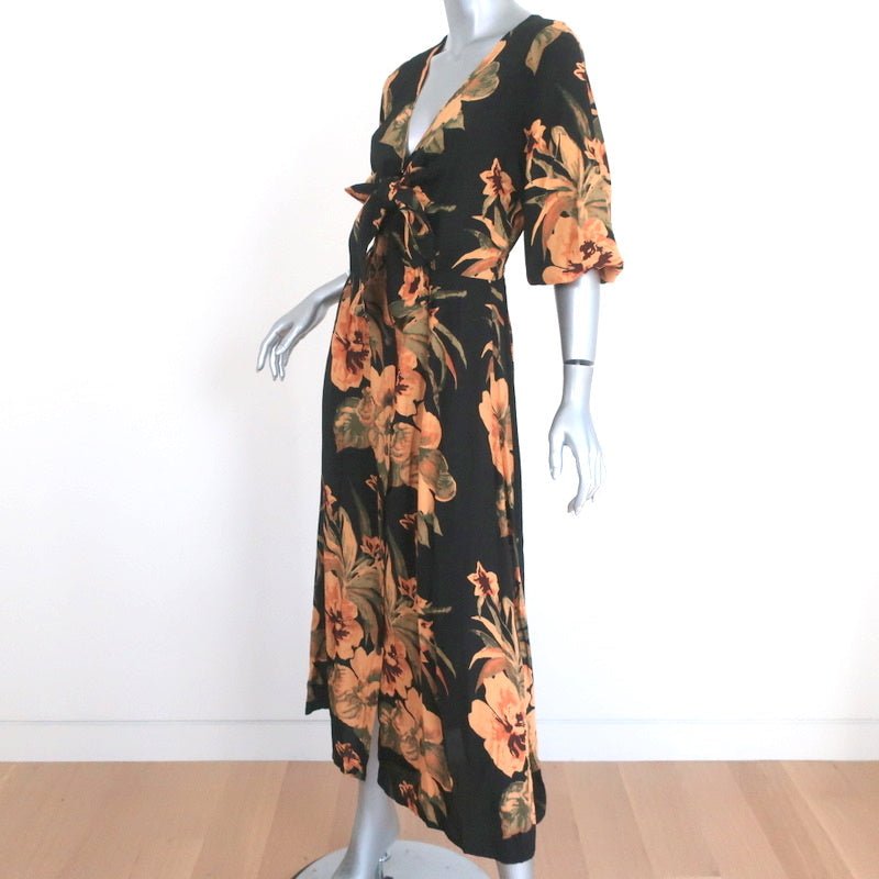 Faithfull the Brand Tie-Front Dress Oliviera Black Floral Print Size Extra Small - Celebrity Owned