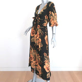 Faithfull the Brand Tie-Front Dress Oliviera Black Floral Print Size Extra Small - Celebrity Owned