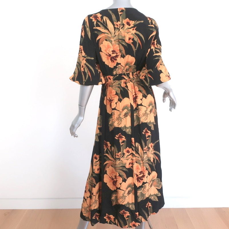 Faithfull the Brand Tie-Front Dress Oliviera Black Floral Print Size Extra Small - Celebrity Owned