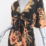 Faithfull the Brand Tie-Front Dress Oliviera Black Floral Print Size Extra Small - Celebrity Owned