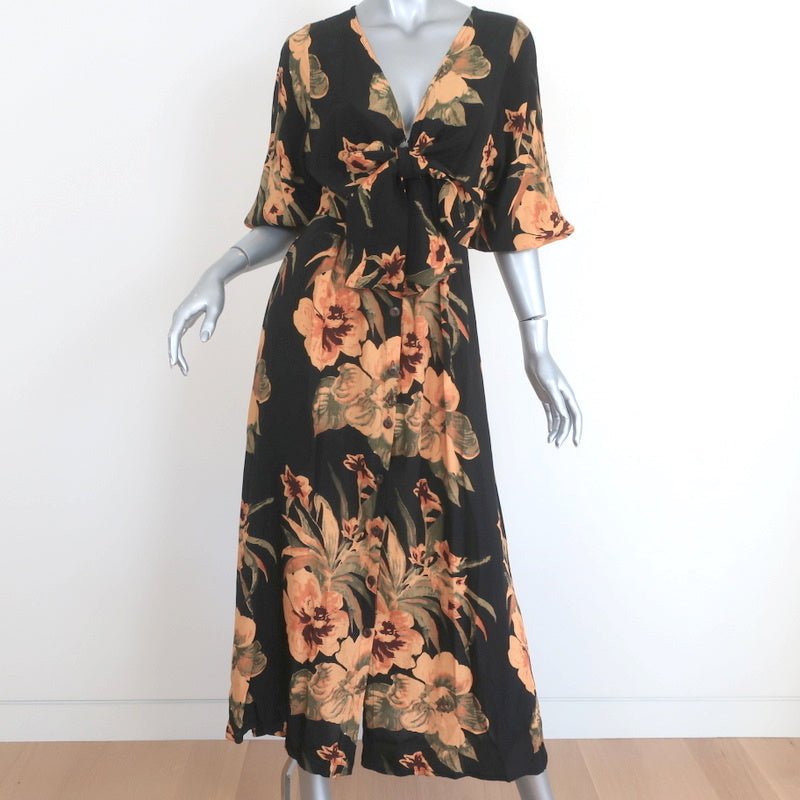 Faithfull the Brand Tie-Front Dress Oliviera Black Floral Print Size Extra Small - Celebrity Owned