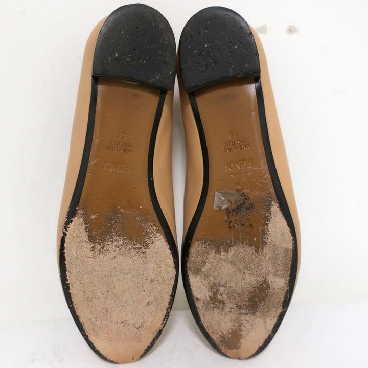 Fendi Ballet Flats Beige Leather &amp; Black Lizard Size 38 - Celebrity Owned