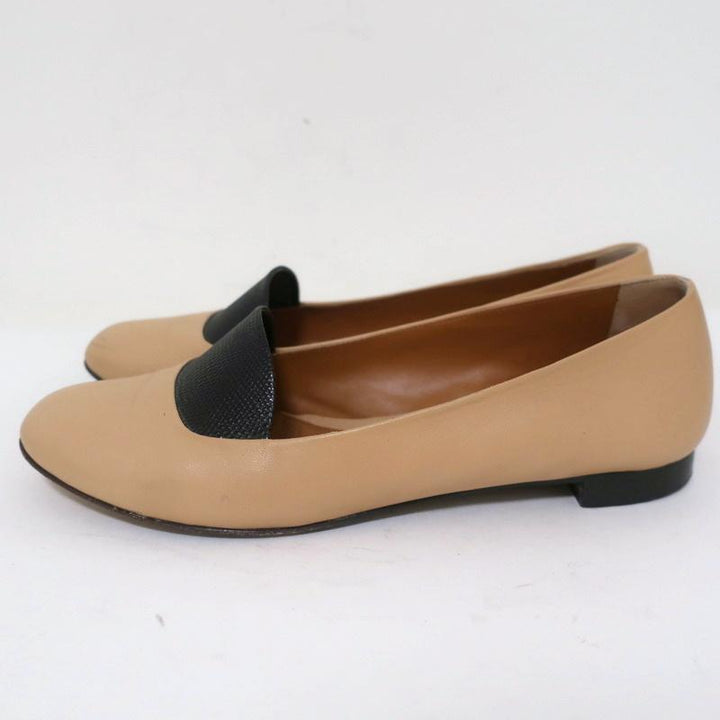 Fendi Ballet Flats Beige Leather &amp; Black Lizard Size 38 - Celebrity Owned