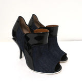 Fendi Booties Dark Denim & Black Patent Leather Size 36 Peep-Toe Heel - Celebrity Owned