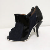 Fendi Booties Dark Denim & Black Patent Leather Size 36 Peep-Toe Heel - Celebrity Owned