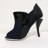 Fendi Booties Dark Denim & Black Patent Leather Size 36 Peep-Toe Heel - Celebrity Owned