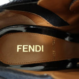 Fendi Booties Dark Denim & Black Patent Leather Size 36 Peep-Toe Heel - Celebrity Owned