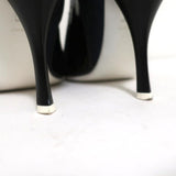 Fendi Booties Dark Denim & Black Patent Leather Size 36 Peep-Toe Heel - Celebrity Owned