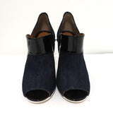 Fendi Booties Dark Denim & Black Patent Leather Size 36 Peep-Toe Heel - Celebrity Owned