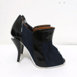 Fendi Booties Dark Denim & Black Patent Leather Size 36 Peep-Toe Heel - Celebrity Owned