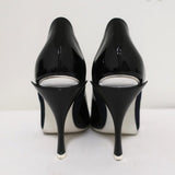 Fendi Booties Dark Denim & Black Patent Leather Size 36 Peep-Toe Heel - Celebrity Owned