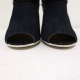 Fendi Booties Dark Denim & Black Patent Leather Size 36 Peep-Toe Heel - Celebrity Owned