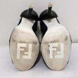 Fendi Booties Dark Denim & Black Patent Leather Size 36 Peep-Toe Heel - Celebrity Owned