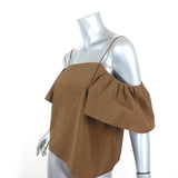 Fendi Cold Shoulder Top Olive Brown Cotton Size 40 Flutter Sleeve Blouse - Celebrity Owned