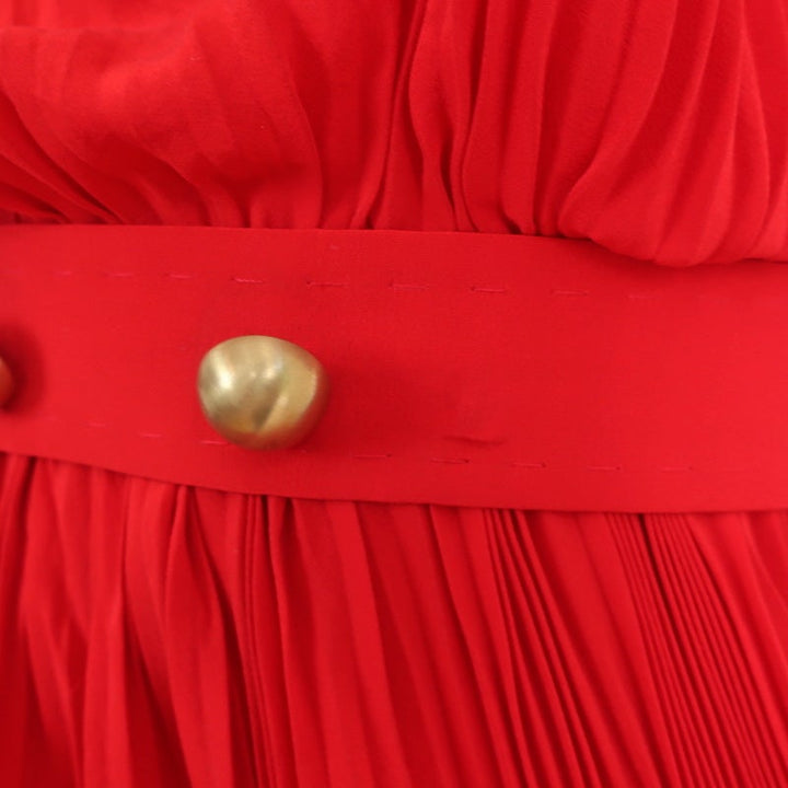 Fendi Dress Red Accordion Pleated Silk Size 40 Sleeveless Belted - Celebrity Owned