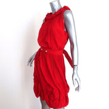 Fendi Dress Red Accordion Pleated Silk Size 40 Sleeveless Belted - Celebrity Owned