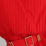 Fendi Dress Red Accordion Pleated Silk Size 40 Sleeveless Belted - Celebrity Owned