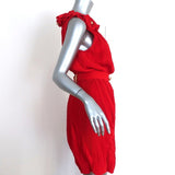 Fendi Dress Red Accordion Pleated Silk Size 40 Sleeveless Belted - Celebrity Owned