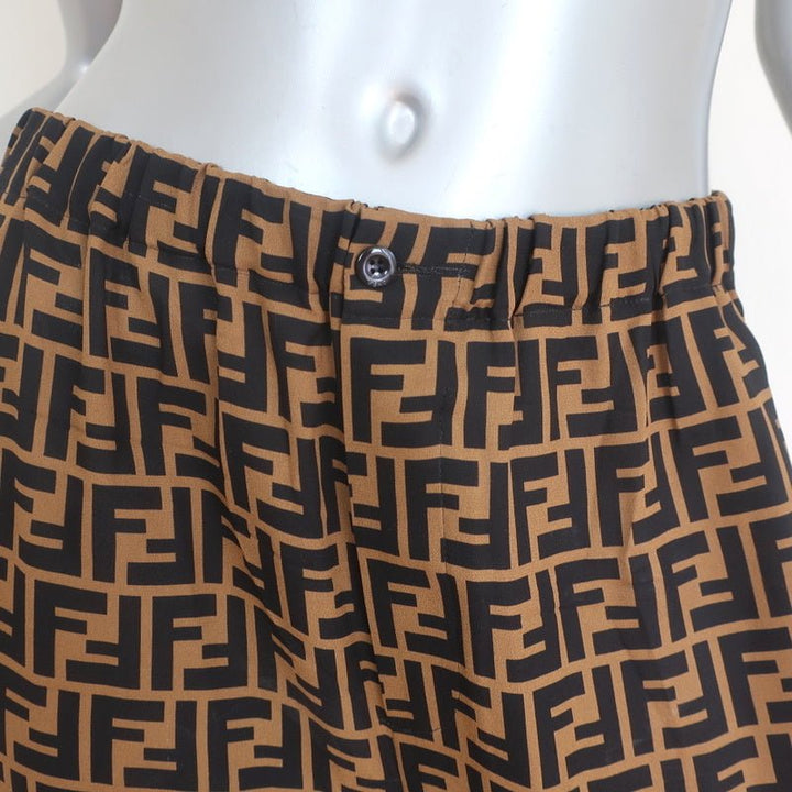 Fendi FF Logo Print Pajama Trousers Brown/Black Silk Twill Size 44 - Celebrity Owned