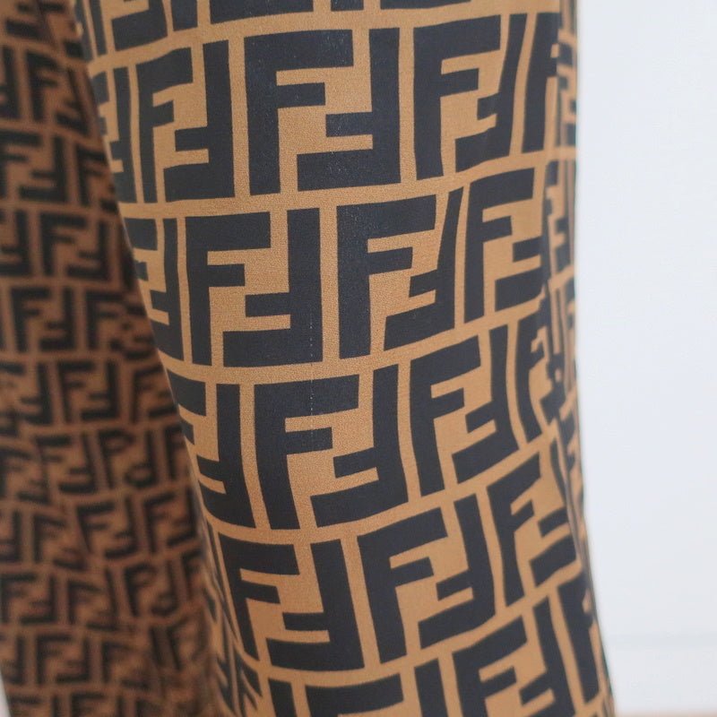 Fendi FF Logo Print Pajama Trousers Brown/Black Silk Twill Size 44 - Celebrity Owned