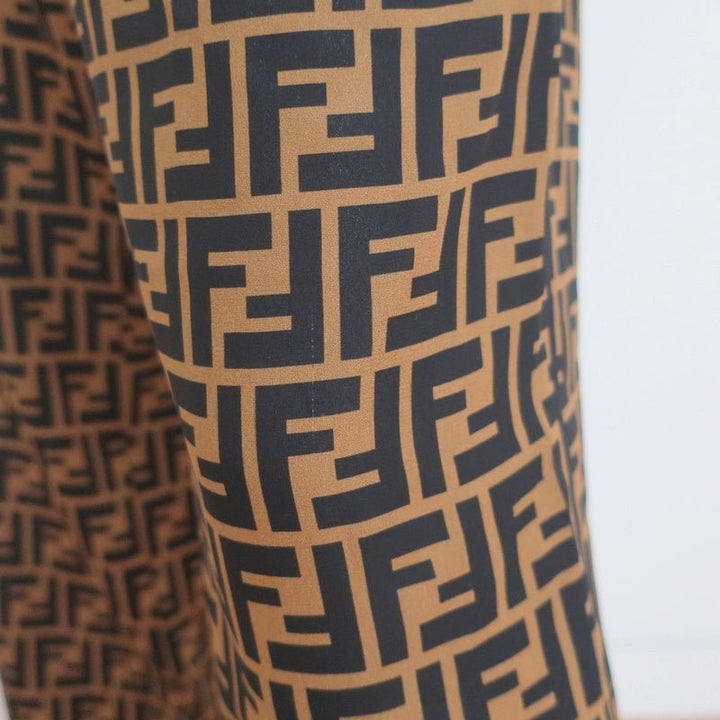 Fendi FF Logo Print Pajama Trousers Brown/Black Silk Twill Size 44 - Celebrity Owned
