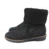 Fendi Foldover Shearling Ankle Boots Black Suede Size 37.5 Flat Booties - Celebrity Owned