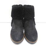 Fendi Foldover Shearling Ankle Boots Black Suede Size 37.5 Flat Booties - Celebrity Owned