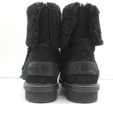 Fendi Foldover Shearling Ankle Boots Black Suede Size 37.5 Flat Booties - Celebrity Owned