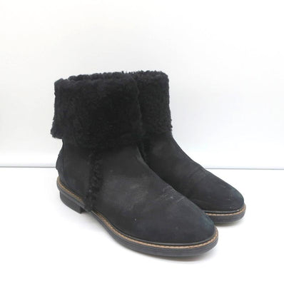 Fendi Foldover Shearling Ankle Boots Black Suede Size 37.5 Flat Booties - Celebrity Owned